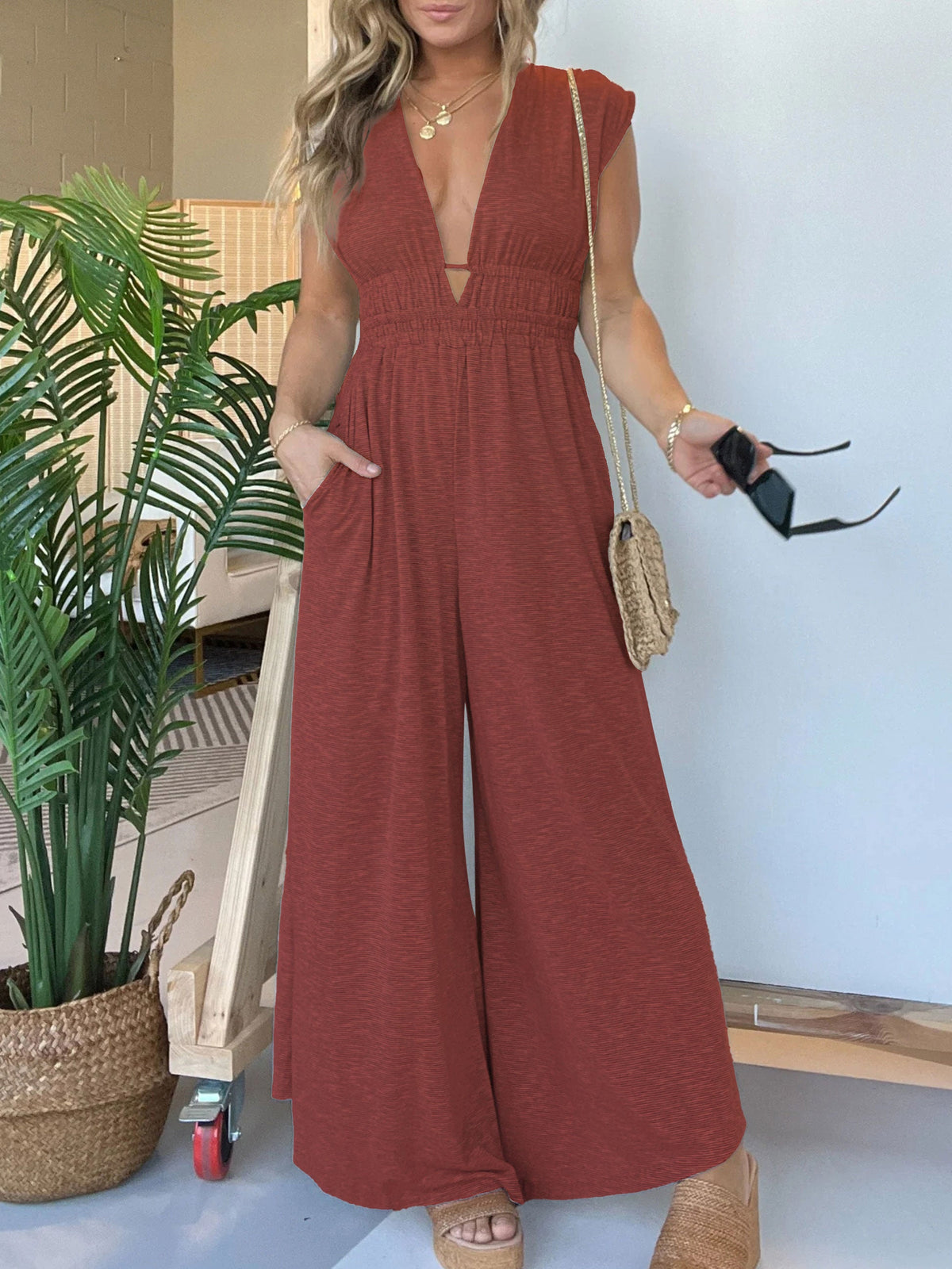 Deep V Hi Lo Hem Jumpsuit
