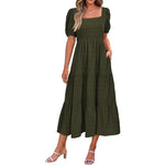 Puff Sleeve Smocked FlowyMidi Dress