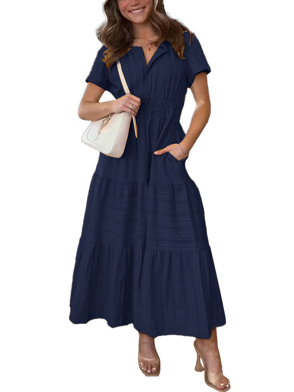 Women's V neck Ruched Spring/Summer Maxi Dress
