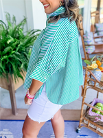 Women's Striped Button Shirt Side Slit Hem Swing Top