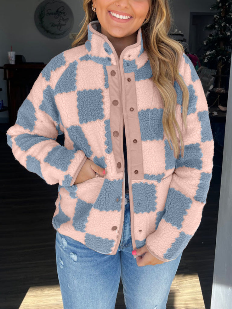 Women's Checkered Sherpa Fleece Jacket