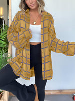 Women's Plaid Button Down Shirt with Elbow Patch Detailing