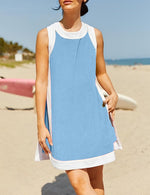 Women's Color Block Sleeveless Side Slit Tops and Matching Shorts Two Piece Set