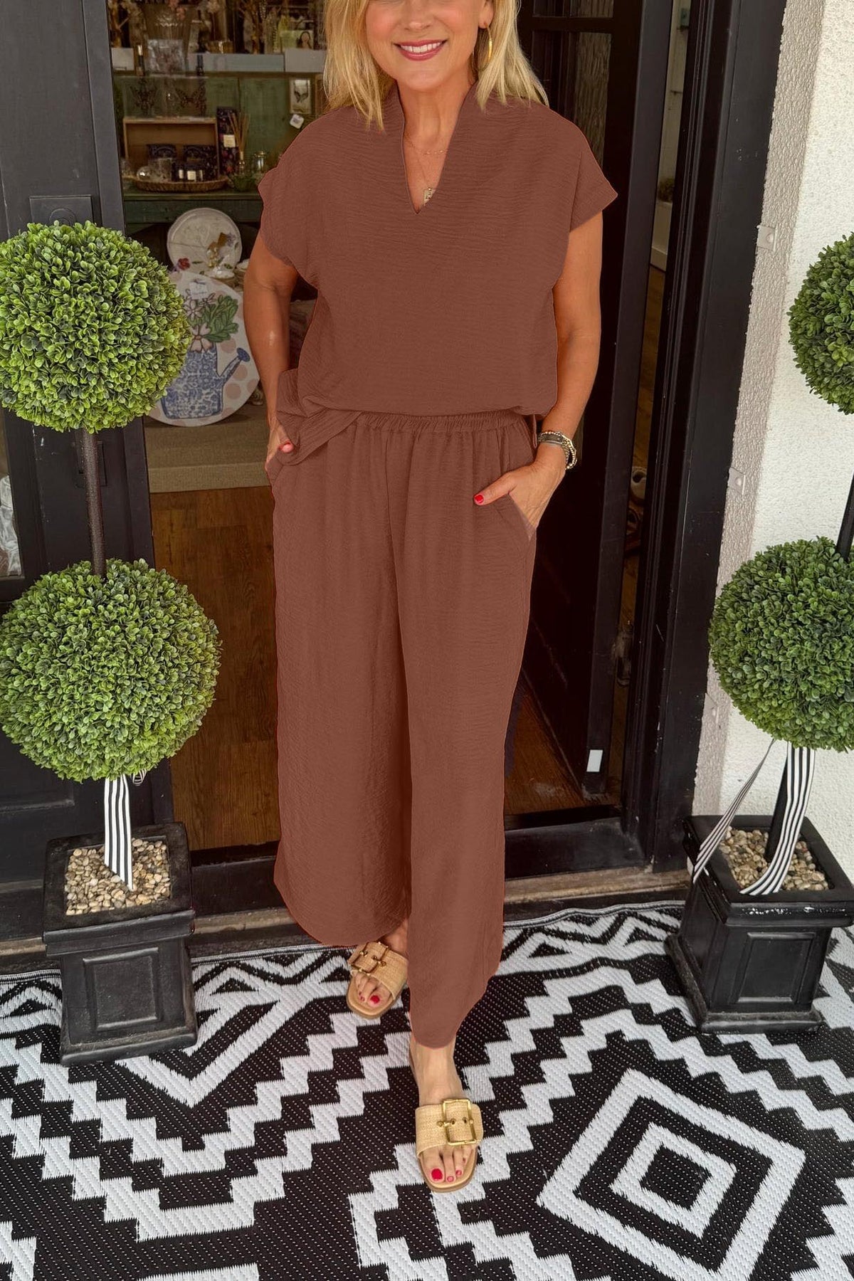 Women's Casual Solid Color Lightweight Matching Two Piece Set