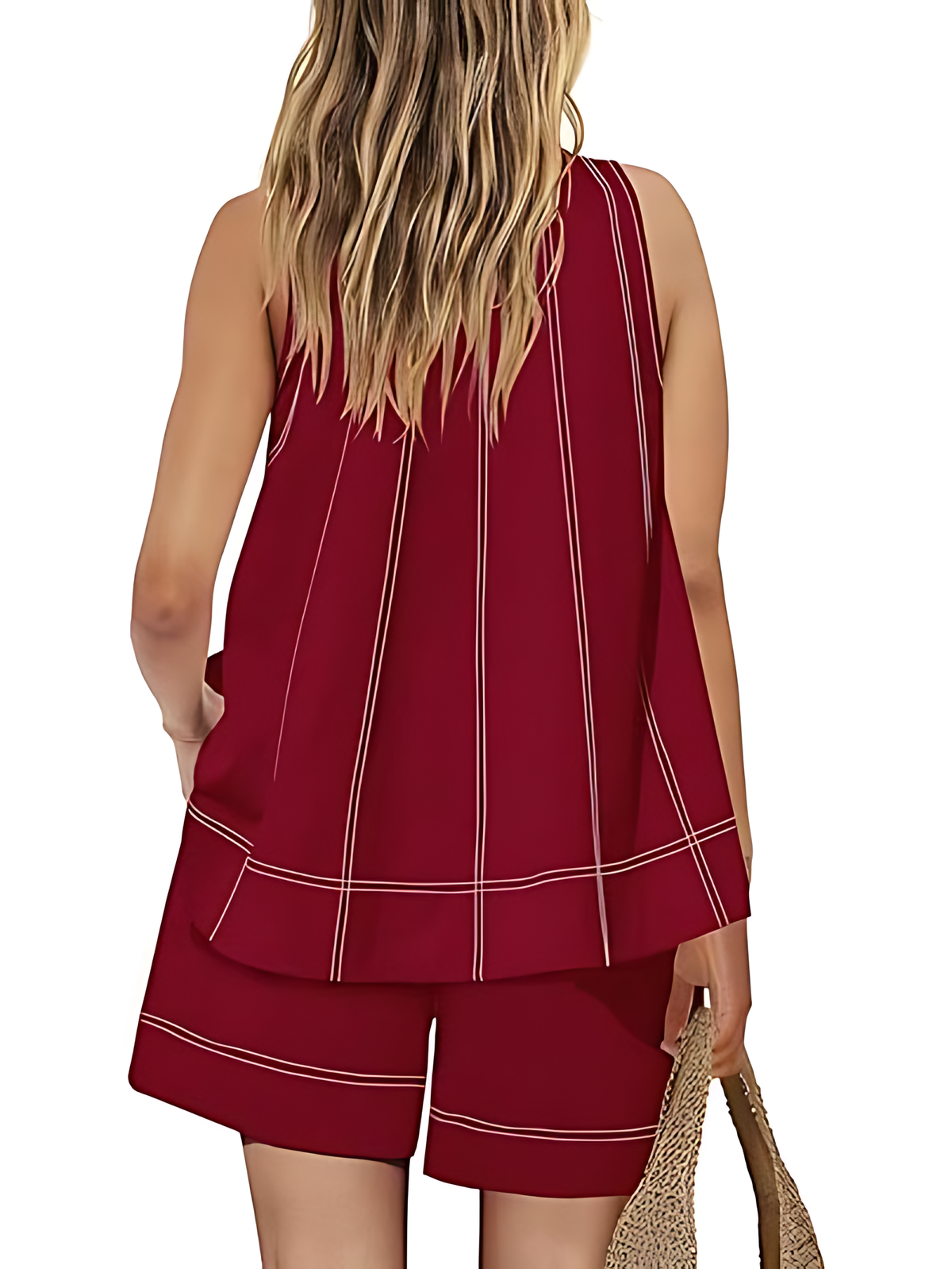 Women's Stitching Tank Tops and High Waist Shorts Set