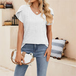 Solid color V-neck tile sleeve short-sleeved T-shirt