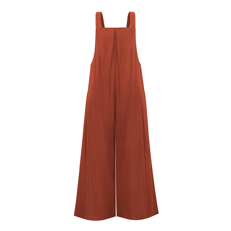 Pocketed Cotton And Linen Breathable Wide Leg Pants