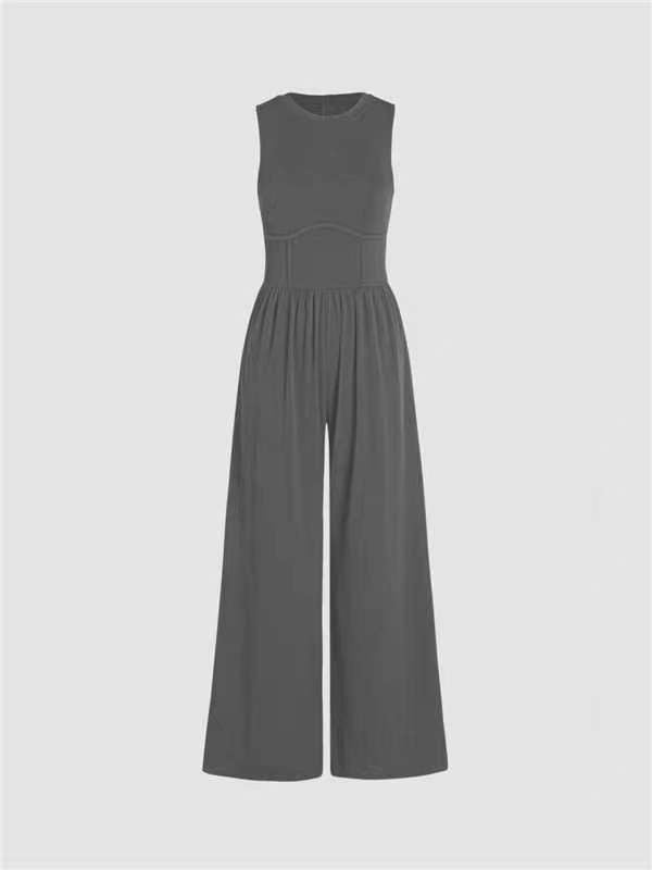 Women's Solid Sleeveless Wide Leg Jumpsuit