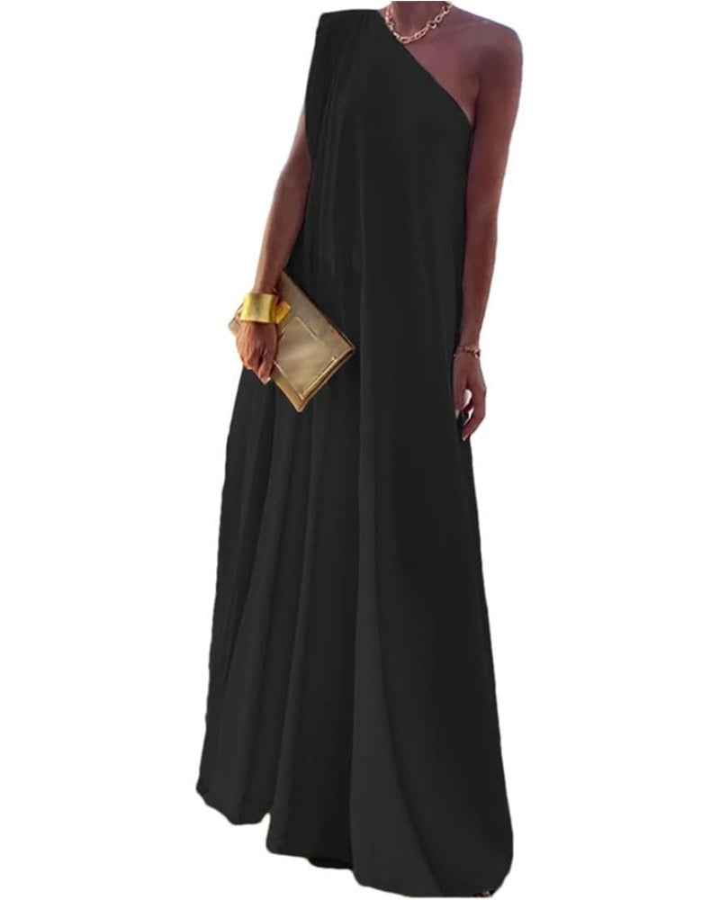 Women's Elegant Asymmetrical One Shoulder Maxi Dress