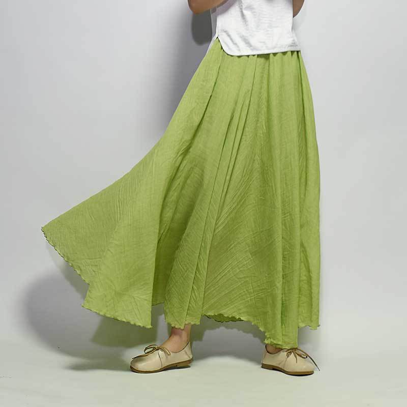 SOLID COLOR NATIONAL STYLE COTTON LINEN SKIRT