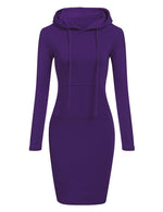 Women Pocket Knee Length Slim Casual Pullover Hoodie Dress