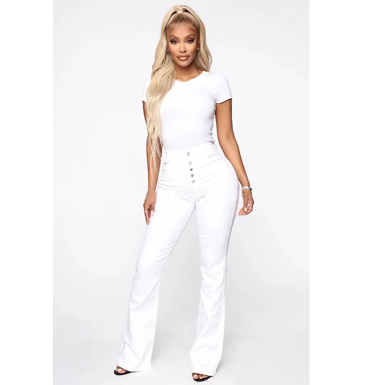 Women's Button Fly Booty Shaping High Waist Flare Jeans
