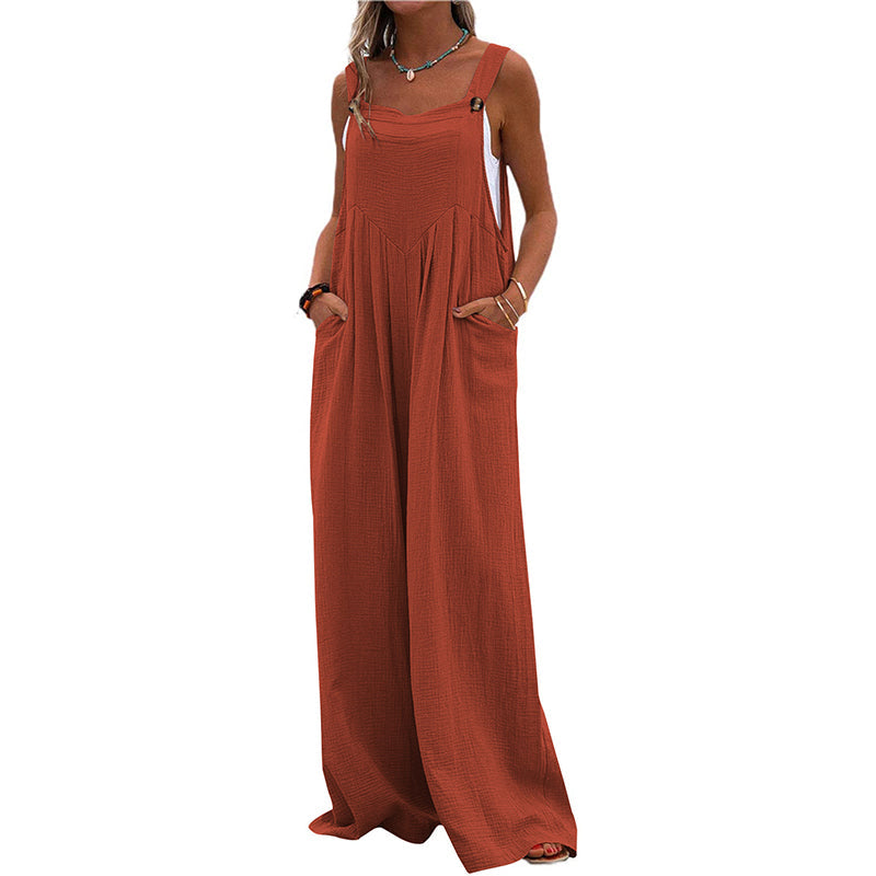 Pocketed Cotton And Linen Breathable Wide Leg Pants