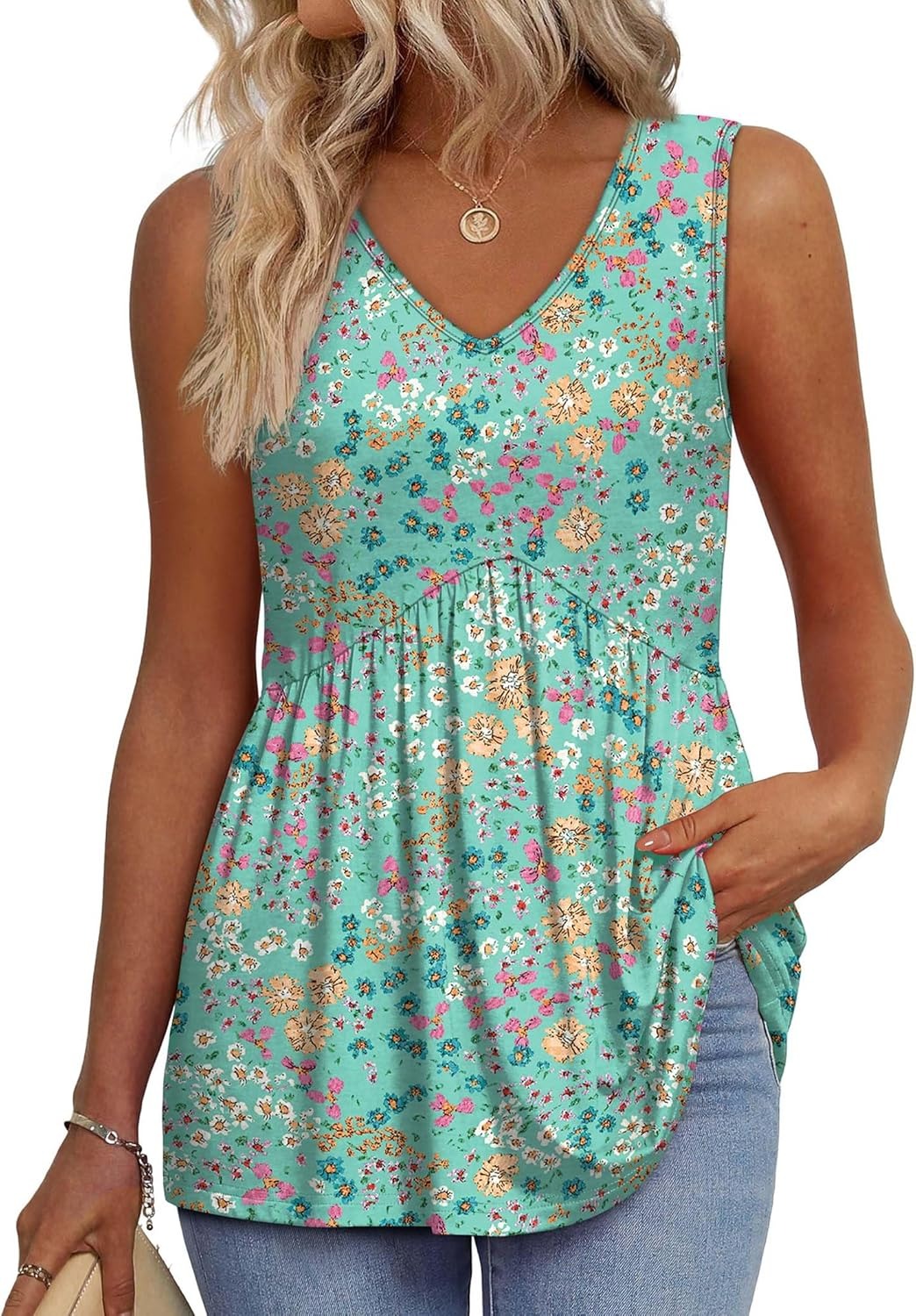 Women's V Neck Printed Tank Top