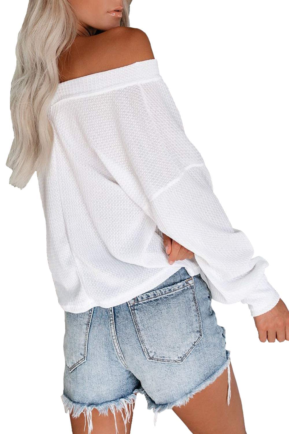 Women'sOversized Off The Shoulder V Neck Pullover Sweater