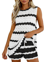 Women's Striped Knit Sleeveless Top and Shorts Co-ord Set