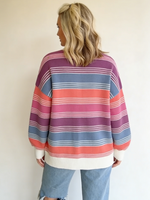 Women'S Colorful Striped Crew Neck Sweater