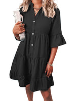 Women??s Casual V Neck Ruffle Short Sleeve Summer Dress