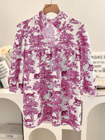 Women's V-neck Ruffle Collar Printed Shirts