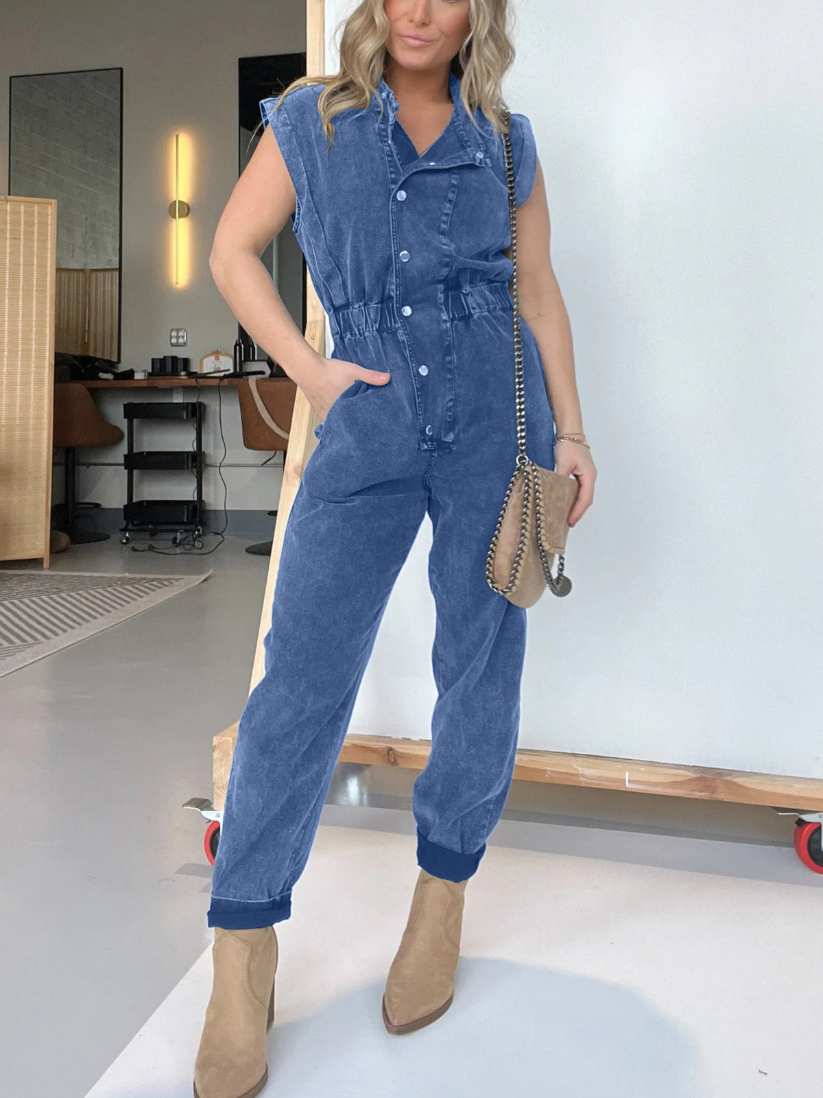 Lightweight Jumpsuit with Cinched Waist and Pockets
