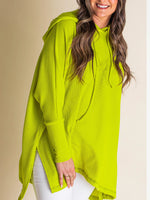 Women's Oversized Bat Sleeve Ribbed Hooded Pullover