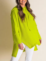 Women's Oversized Bat Sleeve Ribbed Hooded Pullover