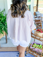 Women's Striped Button Shirt Side Slit Hem Swing Top