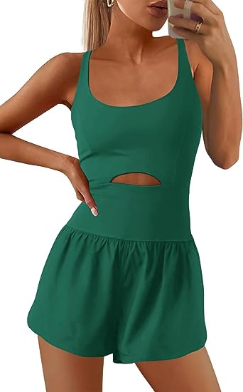 Crisscross Backless Cutout Tank Athletic Romper