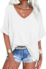 Women's Casual Oversized V-Neck Shoer Sleeve T-Shirt