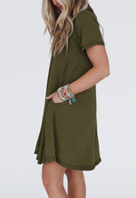 Women's Short Sleeve Soft T Shirt Dress With Pockets
