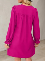 Women's V Neck Long Sleeve Ruffle Classic Dress