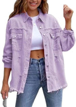 Women's Distressed Denim Lapel Jacket