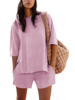 Women's Casual Matching Set with Slit Top and Shorts