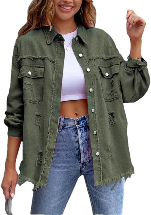 Women's Distressed Denim Lapel Jacket