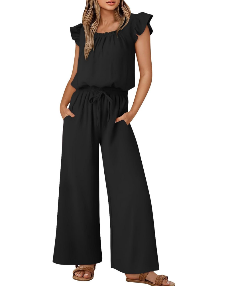 Women's Ruffle Sleeve Solid Color One Piece Jumpsuit