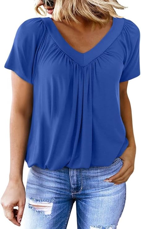 Women's Casual Short Sleeve V Neck Basic T-shirts
