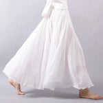SOLID COLOR NATIONAL STYLE COTTON LINEN SKIRT