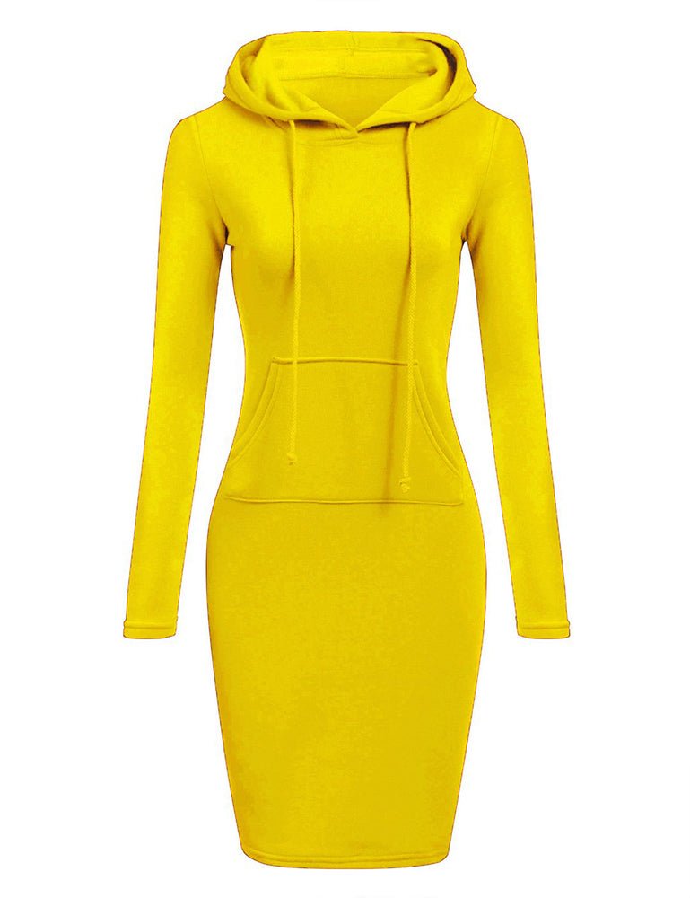 Women Pocket Knee Length Slim Casual Pullover Hoodie Dress