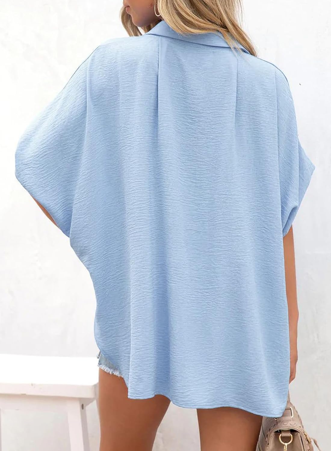 Women's Casual Short Sleeve Slit Hem Button Shirt