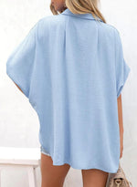 Women's Casual Short Sleeve Slit Hem Button Shirt