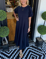Women's Solid Puff Sleeve Long Dress With Pockets