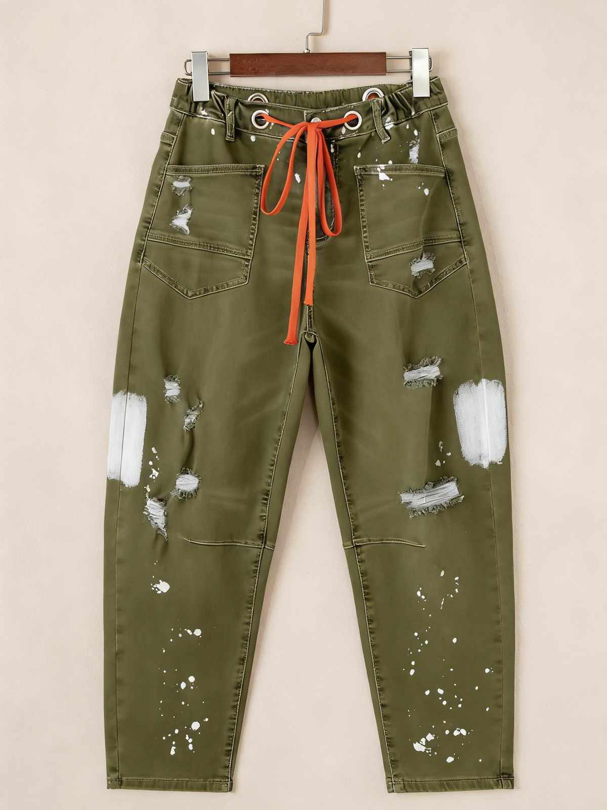 Casual Women's Distressed Drawstring Jeans