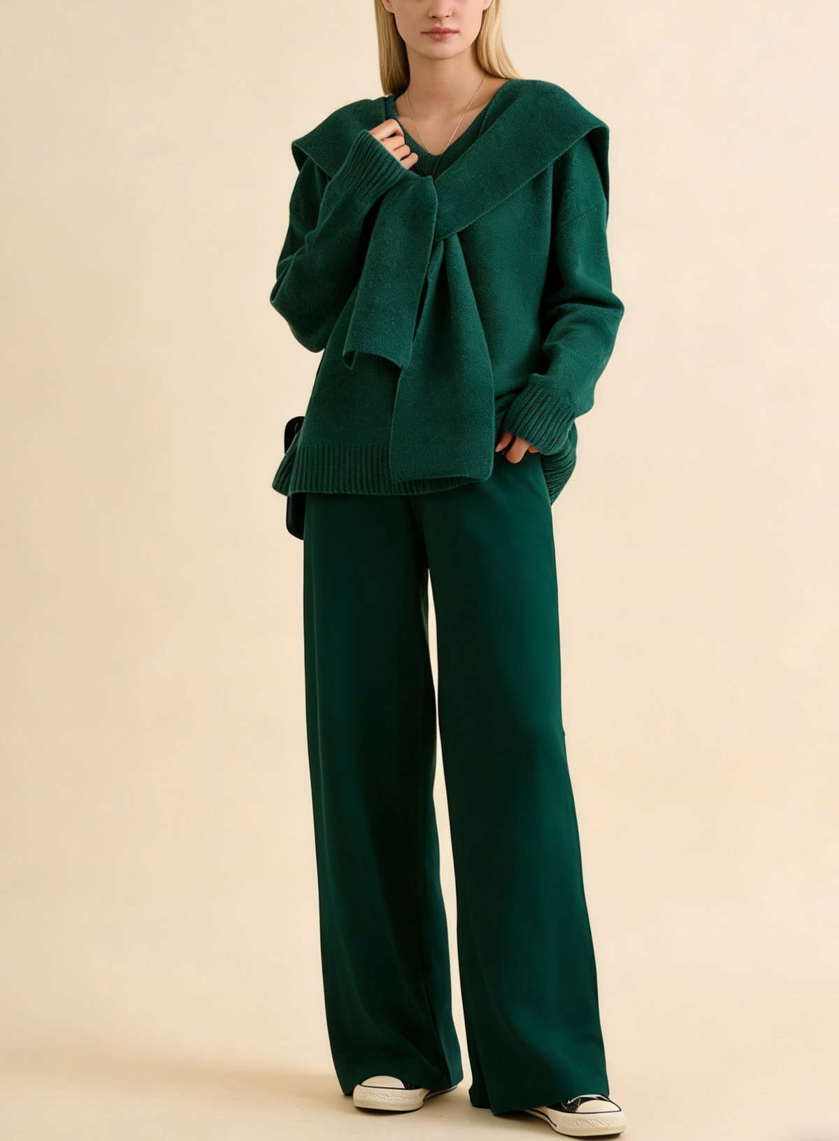 Women's Sweater with Attached Scarf Two-Piece Set