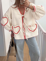 Women's Cute Tie-Front Gingham Heart Blouse