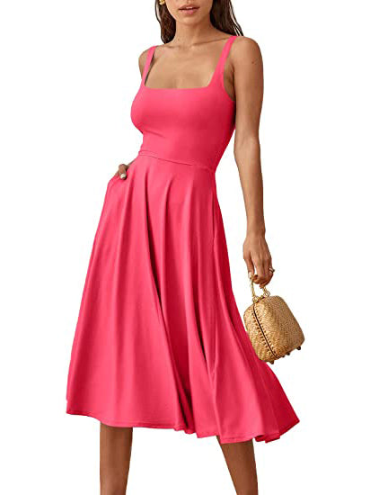 Casual Square Neck Sleeveless Beach Midi Dress