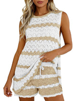 Women's Striped Knit Sleeveless Top and Shorts Co-ord Set