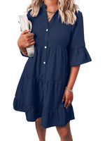 Women??s Casual V Neck Ruffle Short Sleeve Summer Dress