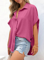 Women's Casual Short Sleeve Slit Hem Button Shirt