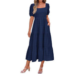 Puff Sleeve Smocked FlowyMidi Dress
