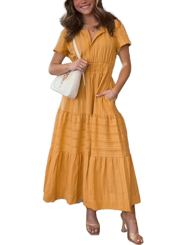 Women's V neck Ruched Spring/Summer Maxi Dress
